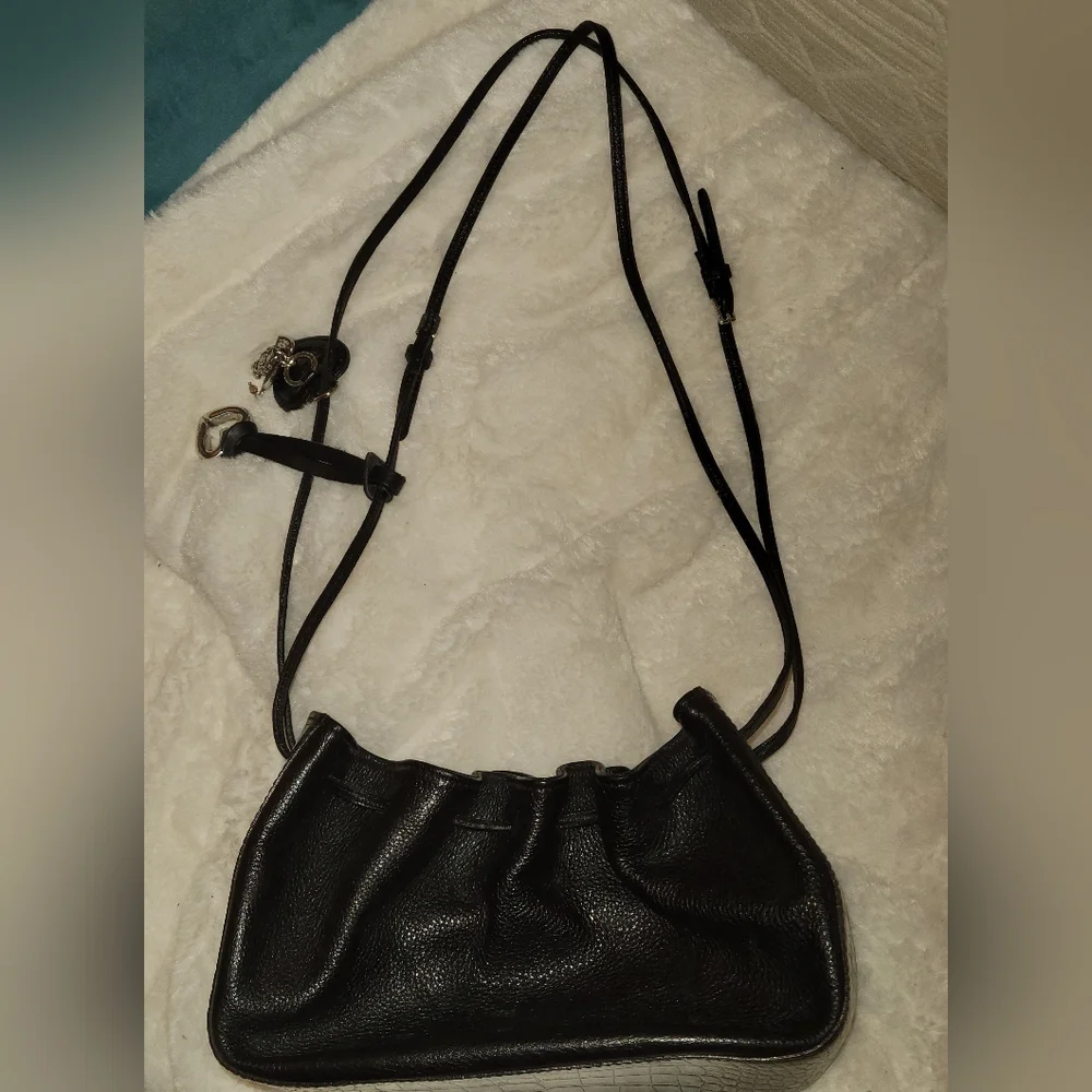 Brighton Handbag Black Leather Drawstring Bucket Bag Double Handle
